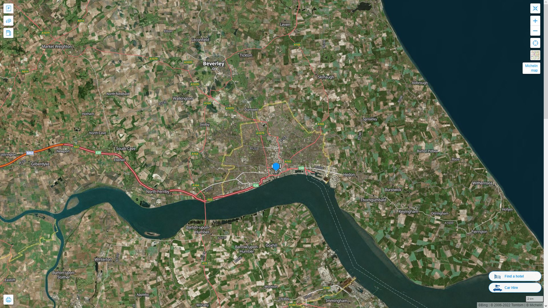 Kingston Upon Hull Highway and Road Map with Satellite View